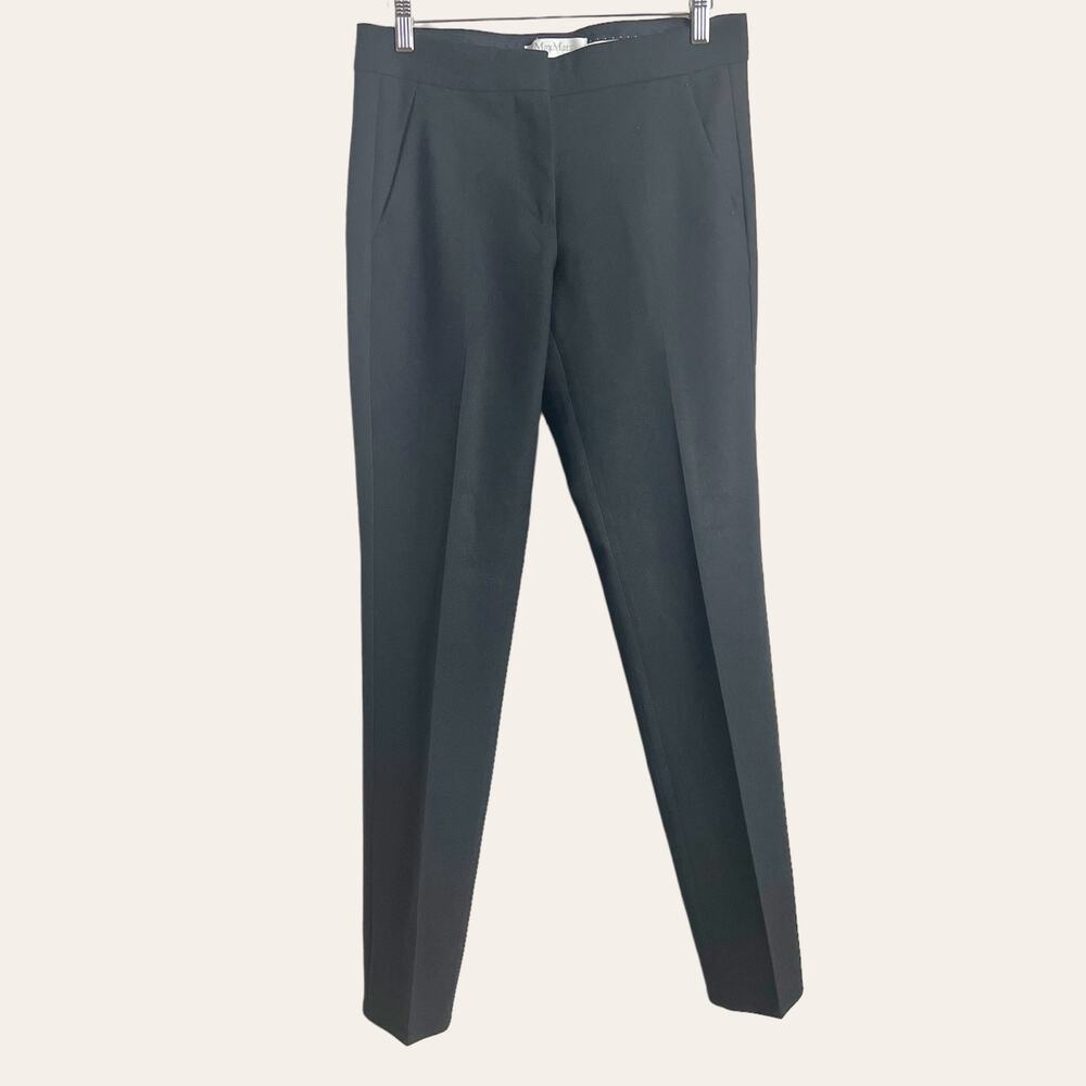 MaxMara Solid Black Mid Rise Slim Straight Wool Trouser Dress Pants Size 6